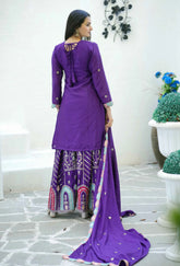 Women's Purple Chinon Sequence Straight Kurta Sharara With Dupatta-MFF-23-PURPLE